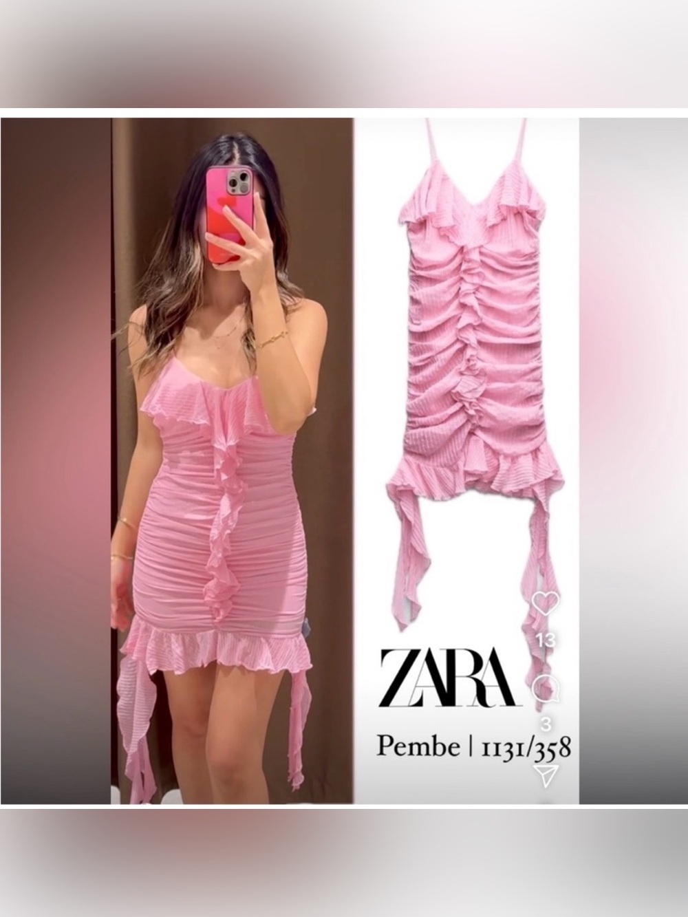 BNWT ZARA PLEATED ELEGANT PINK RUFFLE DRESS SZ SMALL